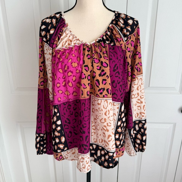 SAY Something About You Tops - Something About You Stylish Boho Leopard Blouse - Fuchsia, Tan, Black Size Small